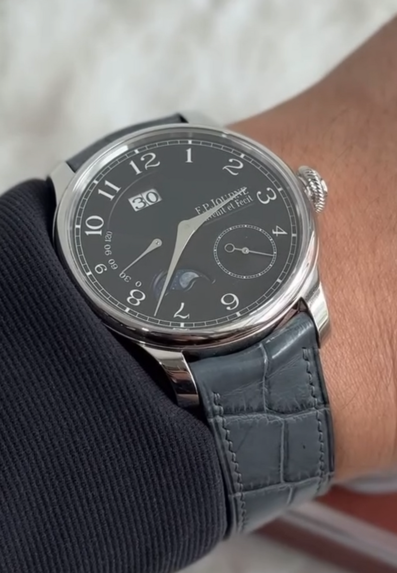 Grey Crocodile Leather Watch Strap for F.P. Journe Octa Automatique Lune Black Label
