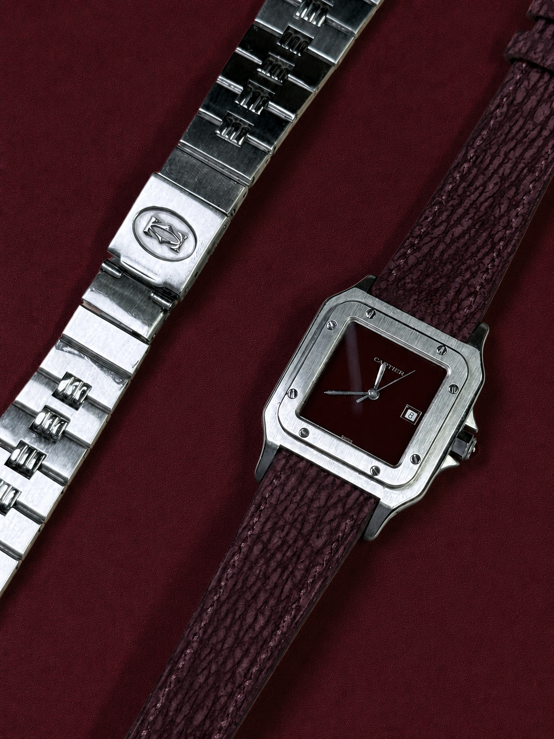 Red Shark Nubuck Watch Straps for Cartier Santos