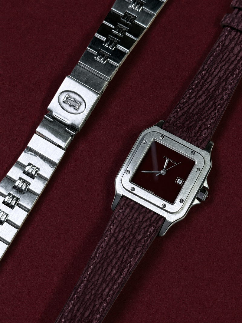 Red Shark Nubuck Watch Straps for Cartier Santos